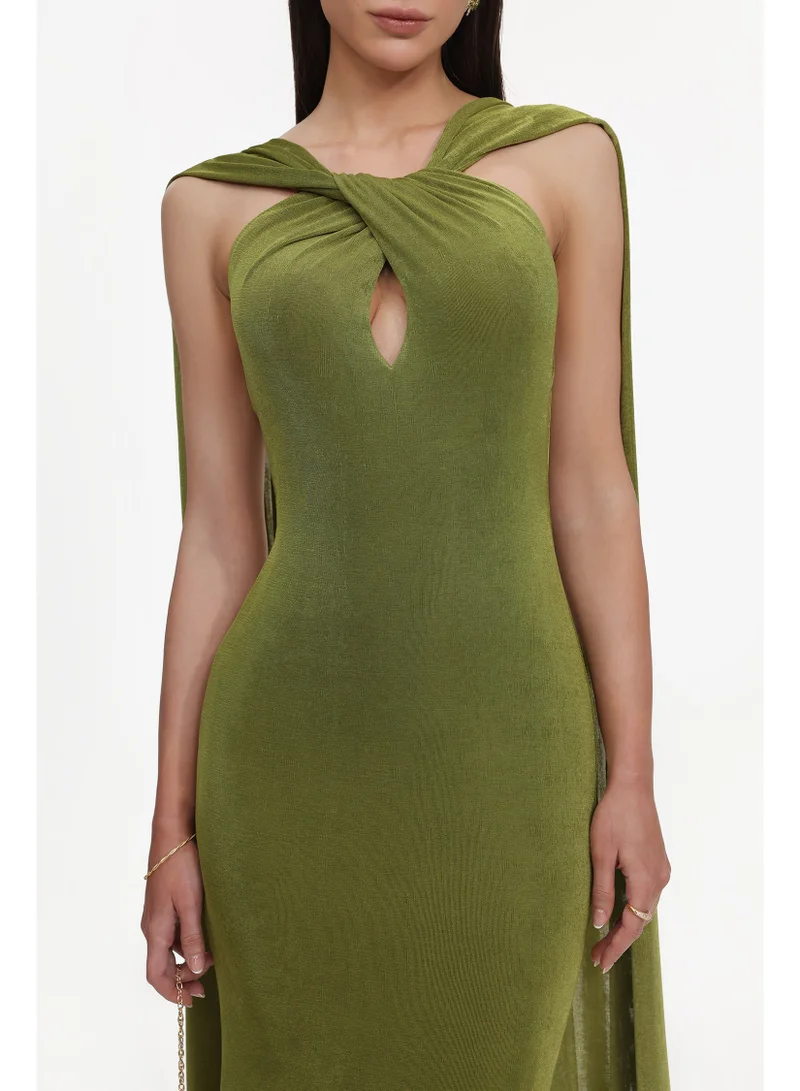 Bella Barnett  Romelle Elegant Contour Twist Halter Cape Cut Out  Maxi Dress for Women | Best Price UAE